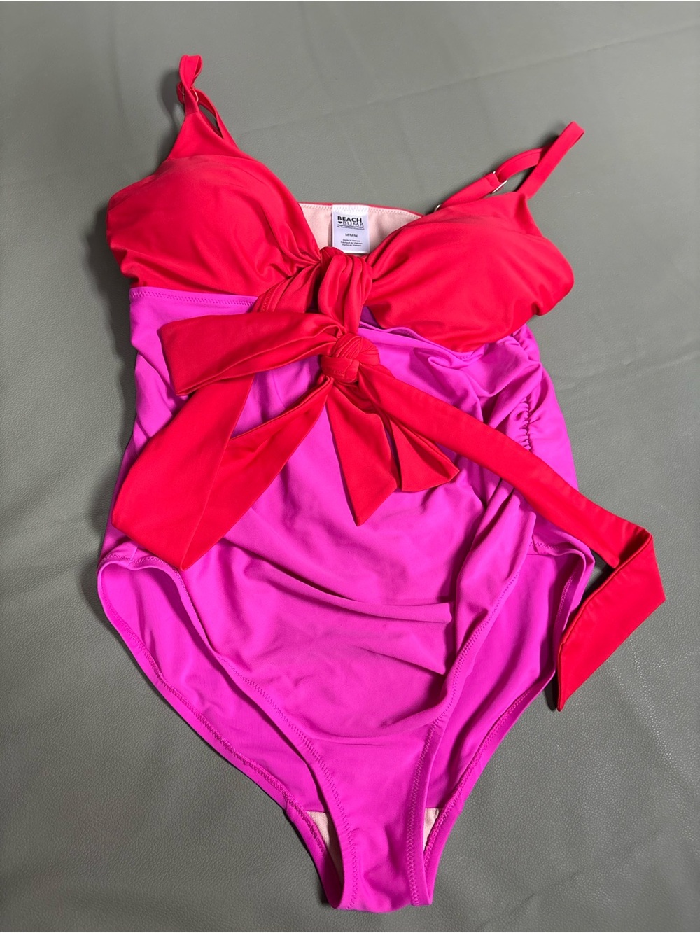 Motherhood Maternity Red and Pink Colorblock One-Piece Swimsuit